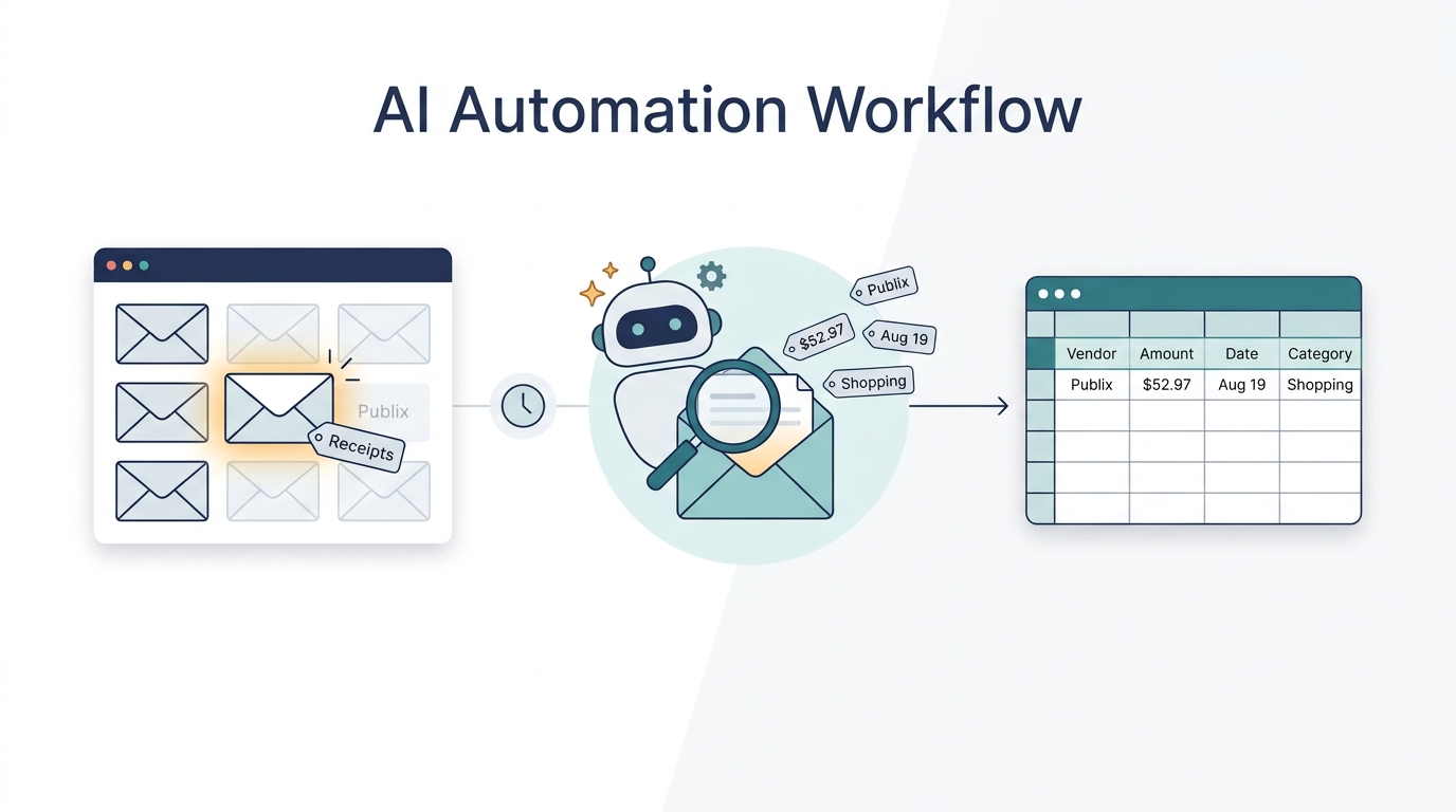 Diagram of the receipt to spreadsheet automation workflow