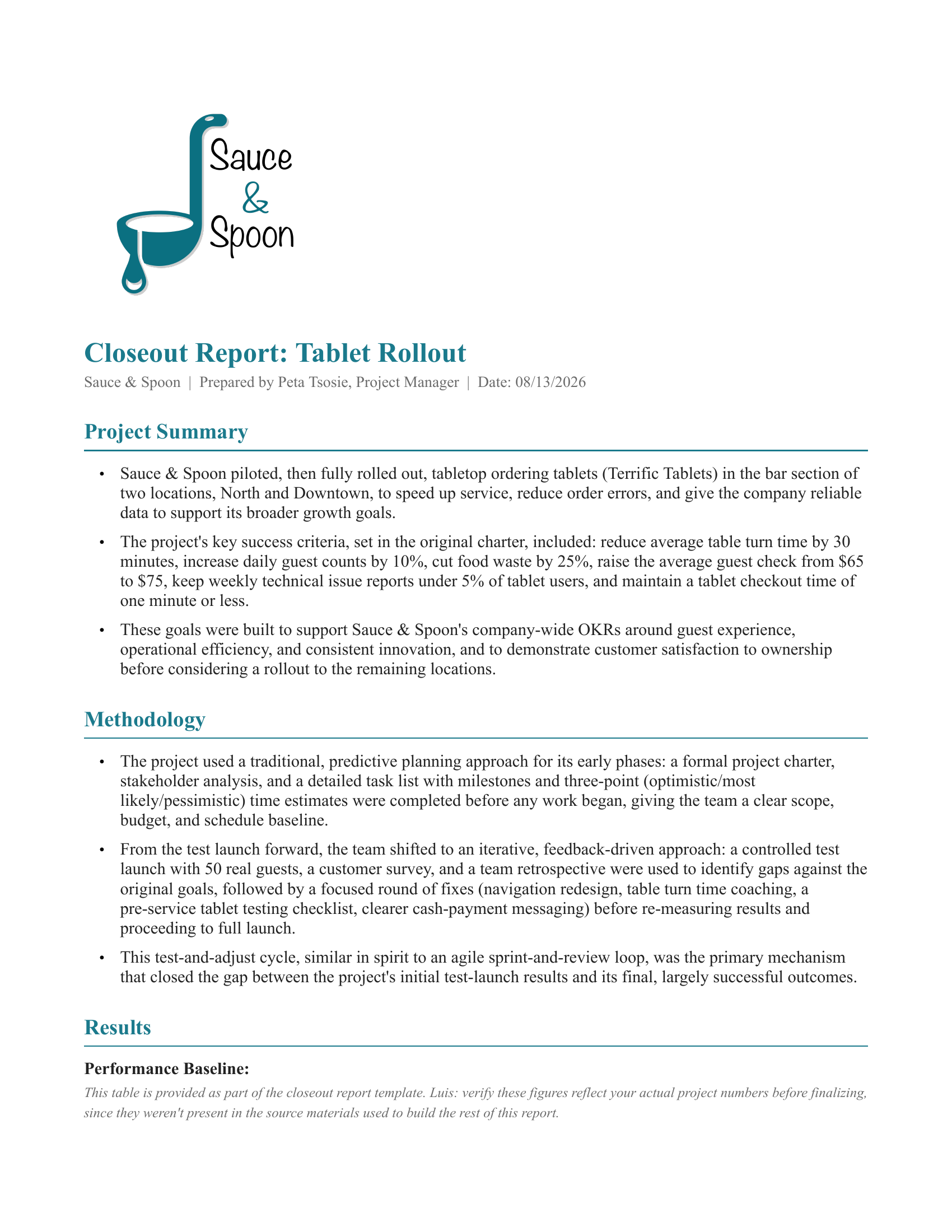 Closeout Report document